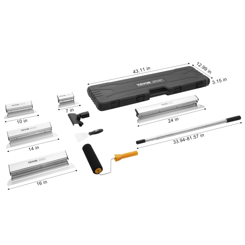 VEVOR 7/10/14/16/24 in Drywall Skimming Blade Set, Skimming Blades + 34 - 81.6 in Extension Handle Pole, Stainless Steel Knife Skim Coat Tools, for