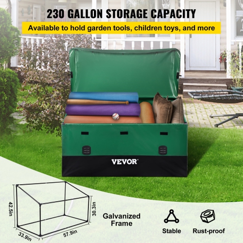 VEVOR 230 Gallon Outdoor Storage Box,Waterproof PE Tarpaulin Deck Box with Galvanized Frame, All-Weather Protection & Portable, for