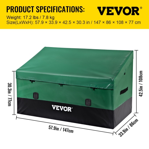 VEVOR 230 Gallon Outdoor Storage Box,Waterproof PE Tarpaulin Deck Box with Galvanized Frame, All-Weather Protection & Portable, for