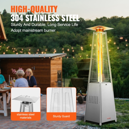 VEVOR 48000BTU Patio Heater for Outdoor Use, Pyramid Propane Heater w/Wheels, Quartz Glass Tube Outdoor Patio Flame Heater for Patio, Party,