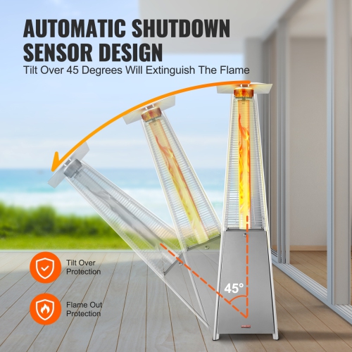 VEVOR 48000BTU Patio Heater for Outdoor Use, Pyramid Propane Heater w/Wheels, Quartz Glass Tube Outdoor Patio Flame Heater for Patio, Party,