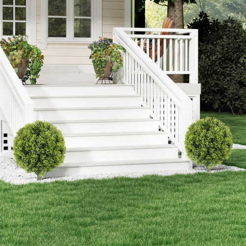 HOMCOM 21.7" Artificial Boxwood Topiary Ball Bushes Set of 2 with Integrated Ground Stake, Indoor Outdoor UV Resistant Fake Bushes Boxwood Plants for