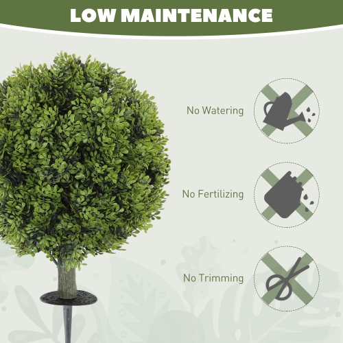 HOMCOM 21.7" Artificial Boxwood Topiary Ball Bushes Set of 2 with Integrated Ground Stake, Indoor Outdoor UV Resistant Fake Bushes Boxwood Plants for
