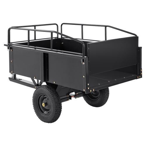 VEVOR 750-Pound Heavy Duty ATV Trailer Steel Dump Cart, 15 Cubic Feet, Garden Utility Trailer with Removable Sides for Riding Lawn Mower Tractor