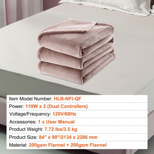 VEVOR 84" x 90" Heated Blanket Electric Throw, Soft Flannel Heating Blanket with 10 Hours Timer Auto-off & 5 Heating Levels, Dual Control, ETL & FCC