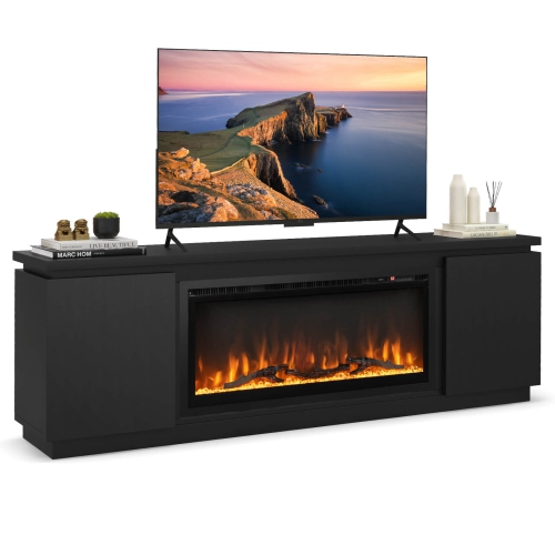 Image 1 of 10.. Costway Fireplace TV Stand for TVs up to 80" with Electric Fireplace 3 Adjustable Shelves Black/White