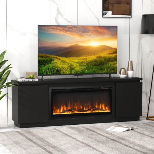 Costway Fireplace TV Stand for TVs up to 80" with Electric Fireplace 3 Adjustable Shelves Black/White