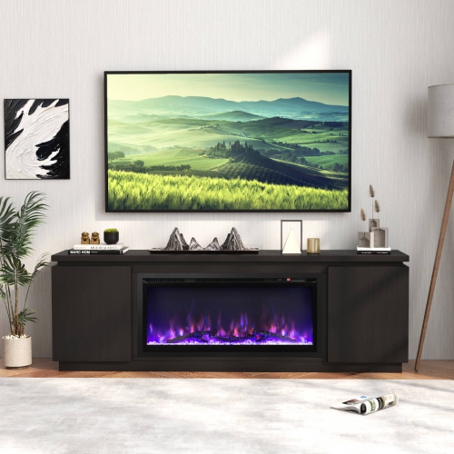 Costway Fireplace TV Stand for TVs up to 80" with Electric Fireplace 3 Adjustable Shelves Black/White