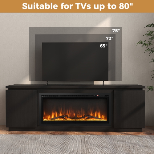 Costway Fireplace TV Stand for TVs up to 80" with Electric Fireplace 3 Adjustable Shelves Black/White