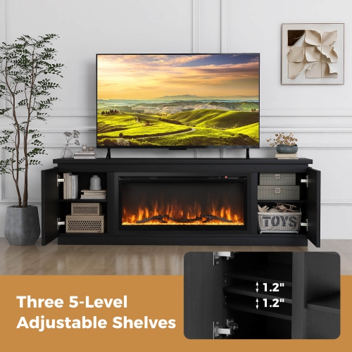 Costway Fireplace TV Stand for TVs up to 80" with Electric Fireplace 3 Adjustable Shelves Black/White