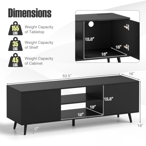 Costway TV Stand for 60" TVs Mid Century Modern Media Console Table with Adjustable Shelf Brown/Black