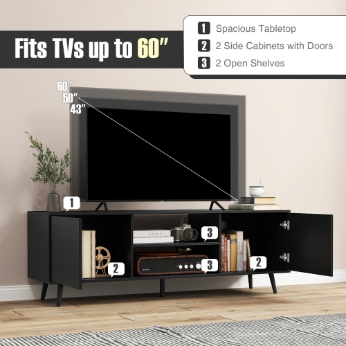 Costway TV Stand for 60" TVs Mid Century Modern Media Console Table with Adjustable Shelf Brown/Black