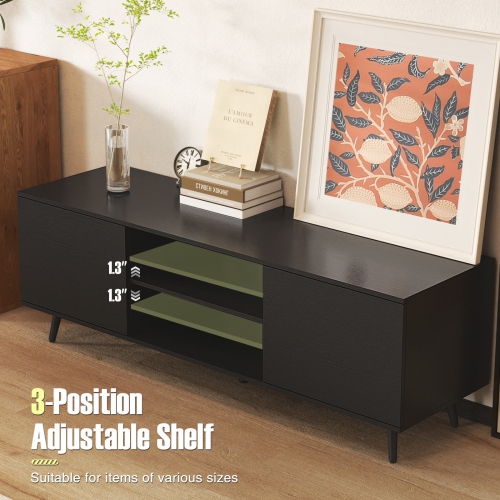 Costway TV Stand for 60" TVs Mid Century Modern Media Console Table with Adjustable Shelf Brown/Black