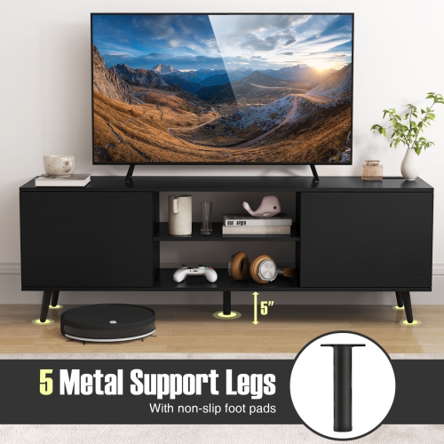 Costway TV Stand for 60" TVs Mid Century Modern Media Console Table with Adjustable Shelf Brown/Black