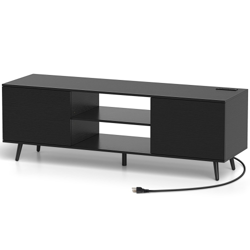 Costway TV Stand for 60" TVs Mid Century Modern Media Console Table with Adjustable Shelf Brown/Black