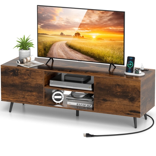 Costway TV Stand for 60" TVs Mid Century Modern Media Console Table with Adjustable Shelf Brown/Black