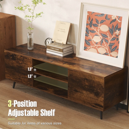 Costway TV Stand for 60" TVs Mid Century Modern Media Console Table with Adjustable Shelf Brown/Black