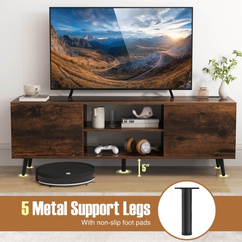 Costway TV Stand for 60" TVs Mid Century Modern Media Console Table with Adjustable Shelf Brown/Black