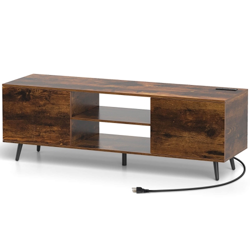Costway TV Stand for 60" TVs Mid Century Modern Media Console Table with Adjustable Shelf Brown/Black