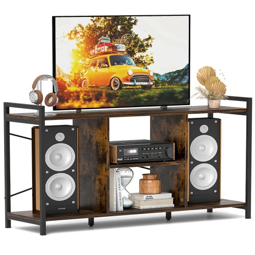 Costway 3-tier TV Stand for 55" TVs with 4 Open Shelves Heavy-duty Metal Frame for Bedroom