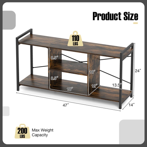 Costway 3-tier TV Stand for 55" TVs with 4 Open Shelves Heavy-duty Metal Frame for Bedroom