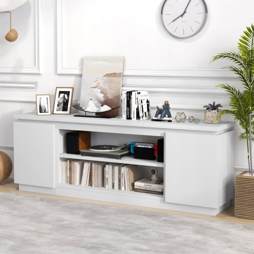 Costway Fireplace TV Stand for TVs up to 80" with Electric Fireplace 3 Adjustable Shelves Black/White