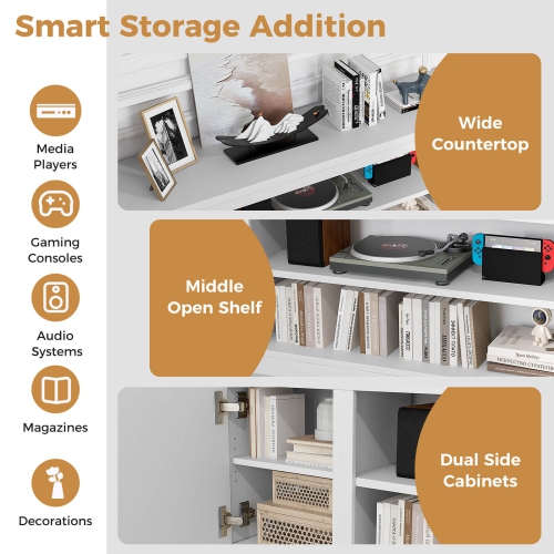 Costway Fireplace TV Stand for TVs up to 80" with Electric Fireplace 3 Adjustable Shelves Black/White