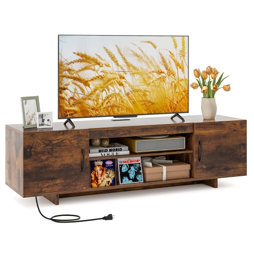 COSTWAY  Tv Stand for 70" Tvs Modern Entertain Center With Power Outlet & 2 Cable Holes Brown/black