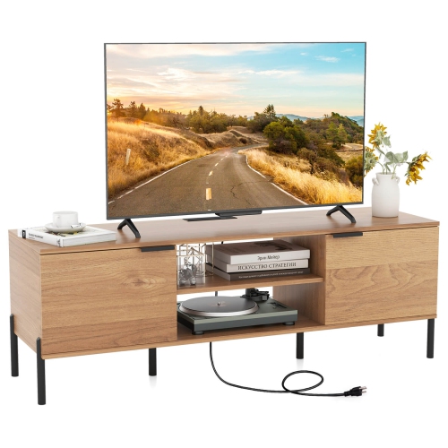 COSTWAY  2-Door Tv Stand With Charging Station Media Entertainment Center for Tvs Up to 65"