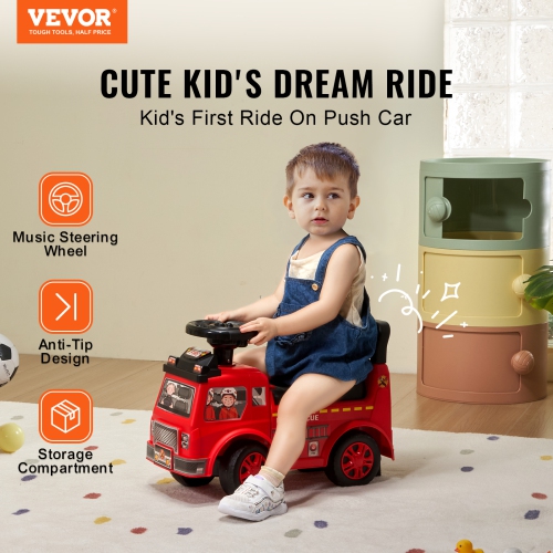 VEVOR Ride On Push Car for Toddlers, Ages 1-3,Ride Racer, Sit to Stand Toddler Ride On Toy, Classic Kids Ride On Car with Music Steering Wheel &