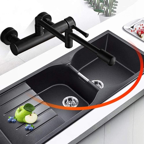 Black wall mounted kitchen faucet, telescopic folding, black wall mounted faucet, brass wall mounted