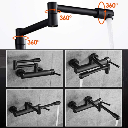 Black wall mounted kitchen faucet, telescopic folding, black wall mounted faucet, brass wall mounted