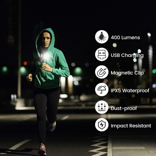 Clip-On Running Light, security Jogging LED Light with Strong Clip, USB Rechargeable Running Light