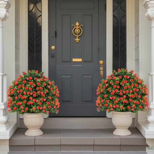 Costway 2 Pack Artificial Rose Topiary Ball Tree Faux Shrub Bushes with Flowers