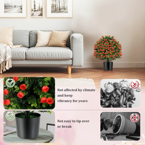 Costway 2 Pack Artificial Rose Topiary Ball Tree Faux Shrub Bushes with Flowers