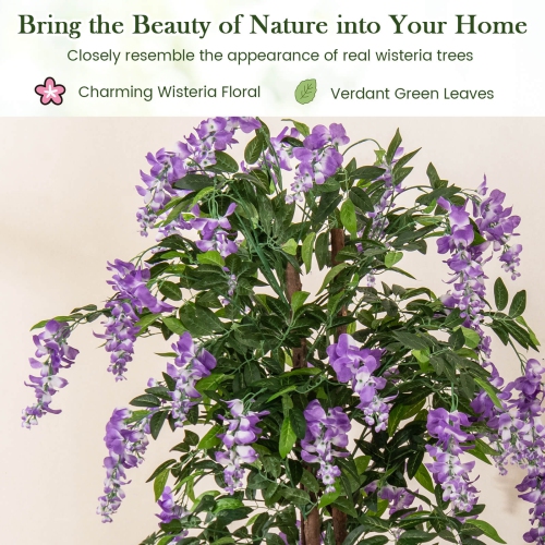 Costway 1/2 PCS 5.5 FT Tall Artificial Ficus Tree Faux Wisteria Plant in Nursery Pot Decoration Pink/Purple