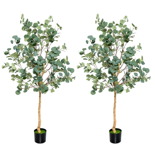 COSTWAY  1/2 PCs 5.5Ft Artificial Tree Fake Eucalyptus Tree for Living Room Office Home