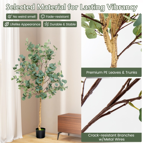 Costway 1/2 PCS 5.5FT Artificial Tree Fake Eucalyptus Tree for Living Room Office Home