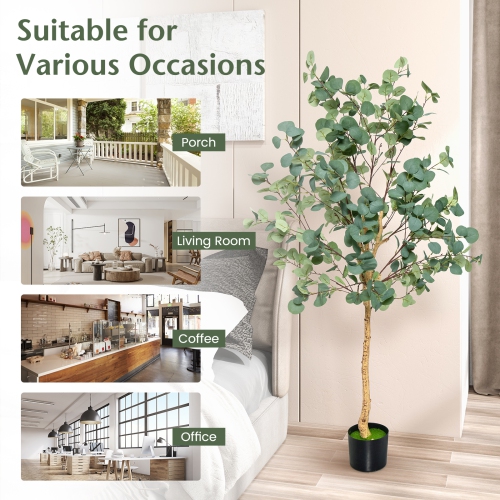 Costway 1/2 PCS 5.5FT Artificial Tree Fake Eucalyptus Tree for Living Room Office Home