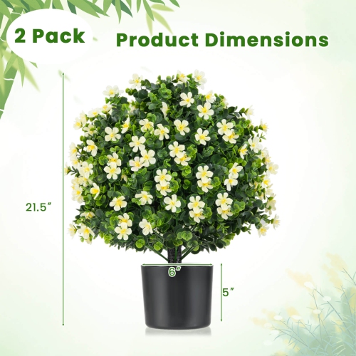 Costway 2 Pack Artificial Boxwood Topiary Ball Tree Faux Shrub Bushes with Flowers White/Purple