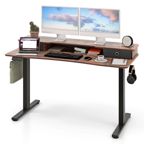 Costway 55"x 24" Electric Standing Desk with 2 Drawers Monitor Stand Storage Shelf