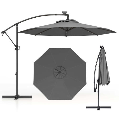 COSTWAY  10Ft Patio Offset Umbrella Solar Led 360Degrees Rotation Love it……………………………………………………………………………………………………………