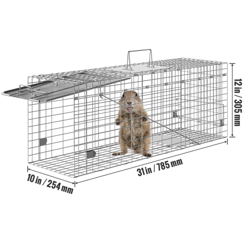 VEVOR 31" x 10" x 12" Live Animal Cage Trap, Humane Cat Trap Galvanized Iron, Folding Animal Trap with Handle for Rabbits, Stray Cats, Squirrels,