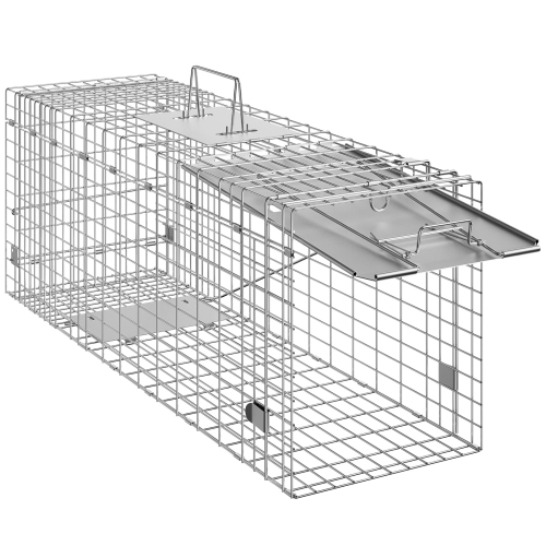 VEVOR 31" x 10" x 12" Live Animal Cage Trap, Humane Cat Trap Galvanized Iron, Folding Animal Trap with Handle for Rabbits, Stray Cats, Squirrels,