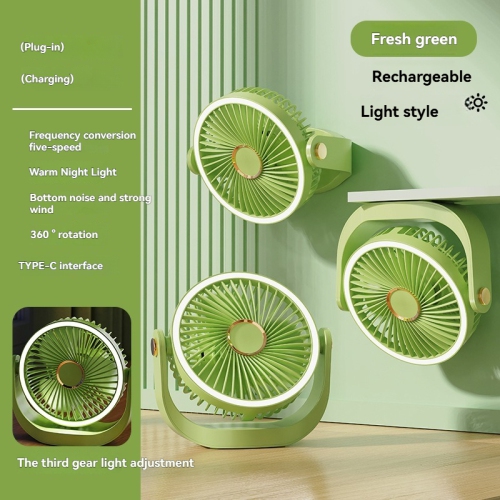 [Alimentation à deux modes] Ventilateur de bureau rotatif à 360° | Conversion de fréquence à cinq vitesses + veilleuse à trois couleurs | Chargement