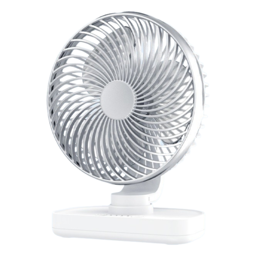 Silver 4-speed adjustable USB desk fan - ultra-quiet brushless motor, 3600 mAh battery, swings left and right, portable cooling device for office/home