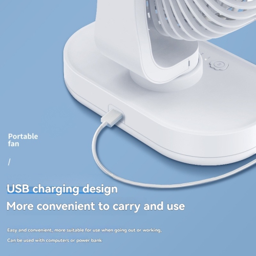 White 4-speed adjustable USB desk fan - ultra-quiet brushless motor, 3600 mAh battery, swings left and right, portable cooling device for office/home