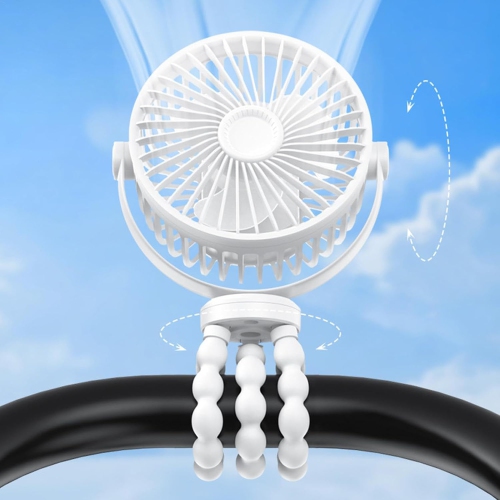 Ventilador de clip de 3600 mAh : ajustable a 720°, silencioso, alimentación por USB, tres velocidades, batería de larga duración, apto para