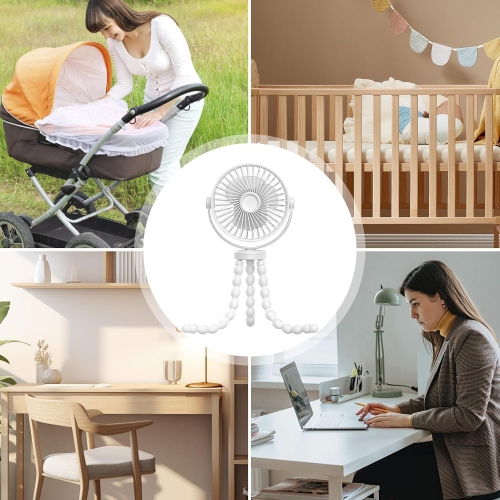 Ventilador de clip de 3600 mAh : ajustable a 720°, silencioso, alimentación por USB, tres velocidades, batería de larga duración, apto para