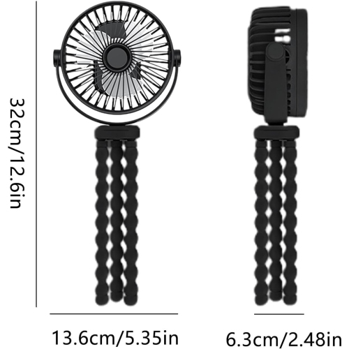 Ventilador con clip de 3600 mAh : ajustable a 720°, silencioso, alimentación por USB, batería de larga duración, apto para bebés, viajes y